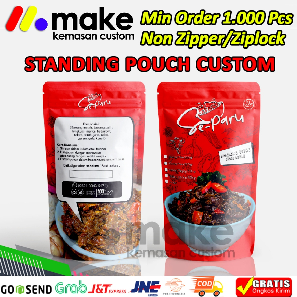 1.000 Pcs - Cetak Standing Pouch Custom Sekali Sobek Non Zipper Printing Kemasan Makanan Plastik