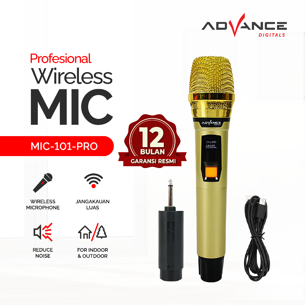 Advance Digitals Mic Wireless Advance MIC-101 PRO Profesional Microphone Wireless Bisa Dicharger Fre