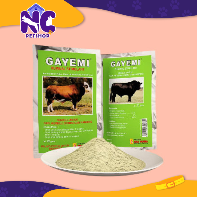 GAYEMI EKA FARMA 25Gram - Jamu penambah nafsu makan pada sapi kambing domba, Jamu Sapi, Vitamin Sapi