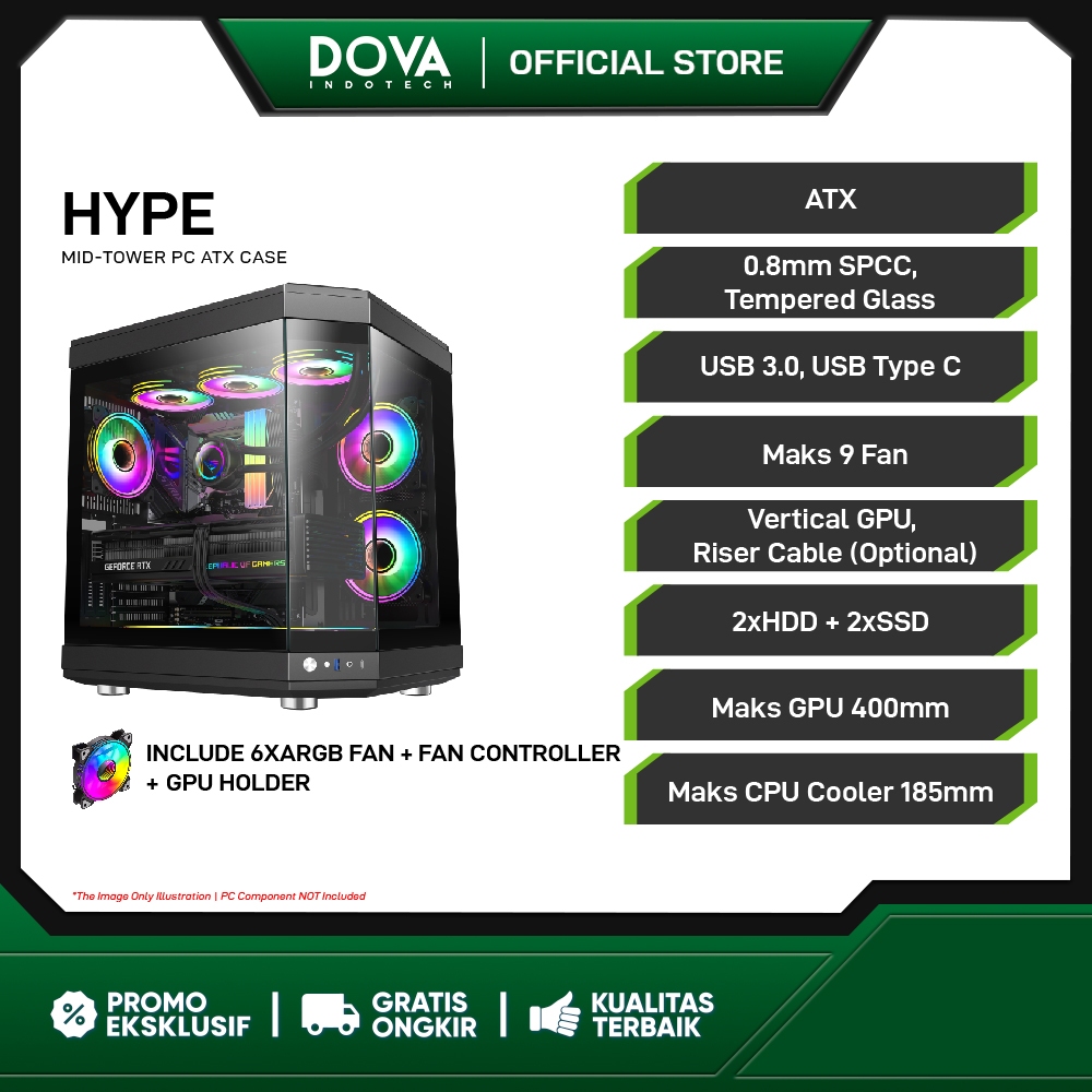 Gamemax Casing PC HYPE - MATX Black