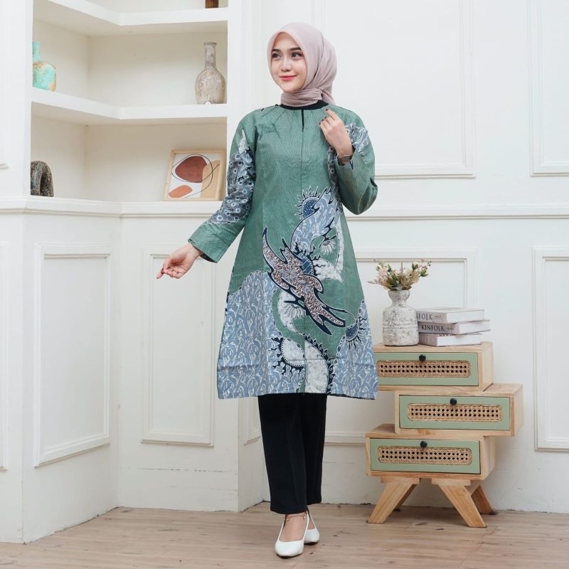 tunik batik hijau sage