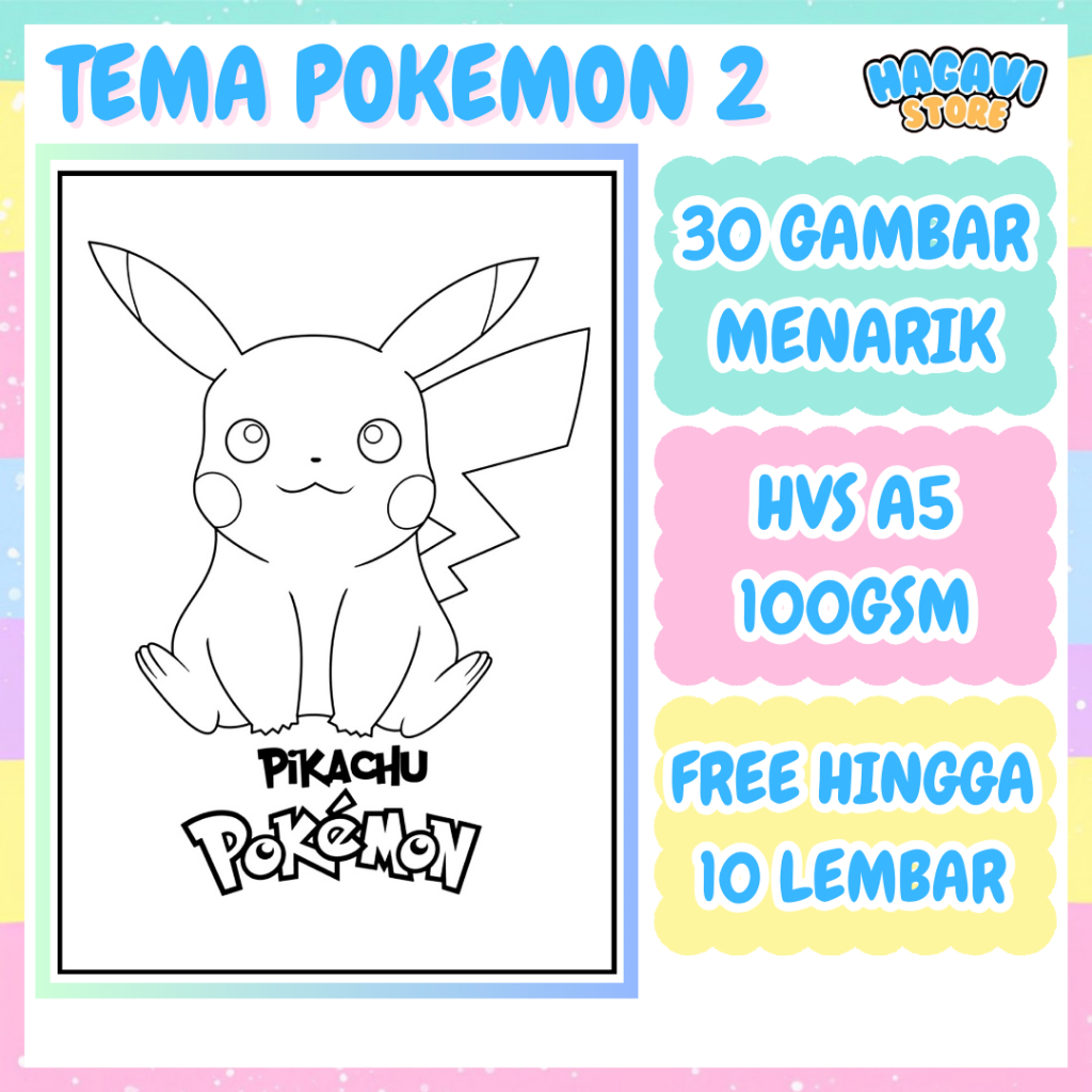 

30 Gambar Kertas mewarnai anak Coloring Sketa (HVS A5 100gsm) Tema Pokemon 2