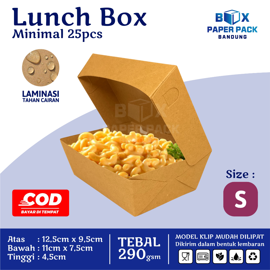 Lunch Box Size S 290gsm Kotak Makan Kertas Paper Box Kraft Dus Makanan Dimsum Takoyaki Snack Grosir
