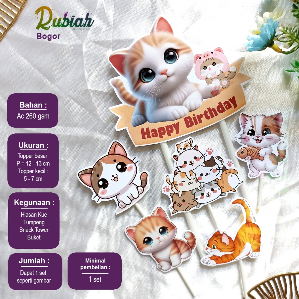 Custom Nama Foto Topper cake Karakter Kucing Oren Hiasan Kue Ulang Tahun Snack Tower Buket Tumpeng