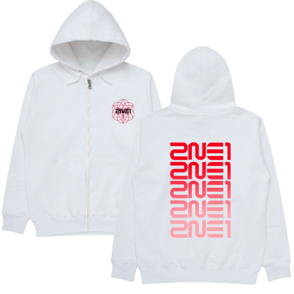Jaket Zipper KPop 2NE1 Logo Comeback 2NE1 2NE1 Gradasi Merah Merah free foto