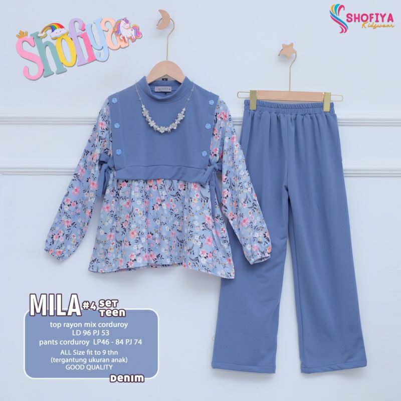 New Mila set teen kids setelan celana anak remaja perempuan atasan blousse rayon