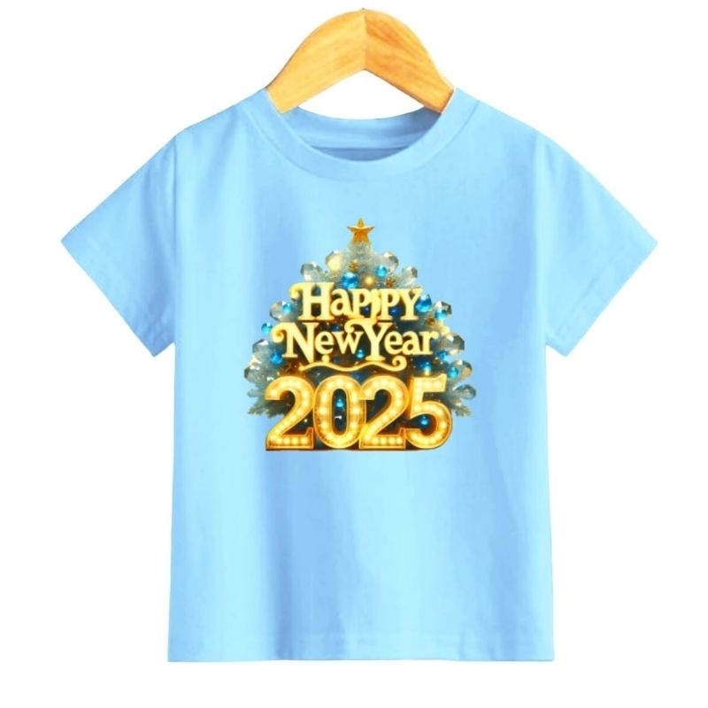 Baju Kaos Atasan anak/ Remaja Dan Dewasa HAPPY NEW YEAR 2025/Baju Tahun Baru Kapel Keluarga