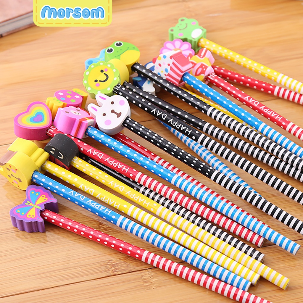 

MORSOM - Pensil Karakter Kartun Cute Motif Garis Lucu Ada Penghapus 3D Pensil Fancy Souvenir Kado Gift Unik