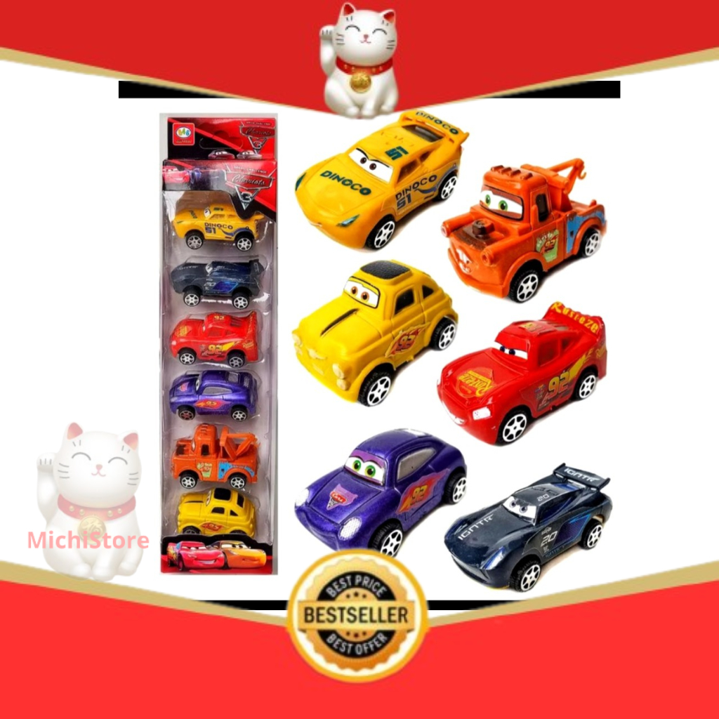 MAINAN MOBIL CARS MCQUEEN PULL BACK CAR ISI 6PCS MAINAN ANAK MOBIL CARS