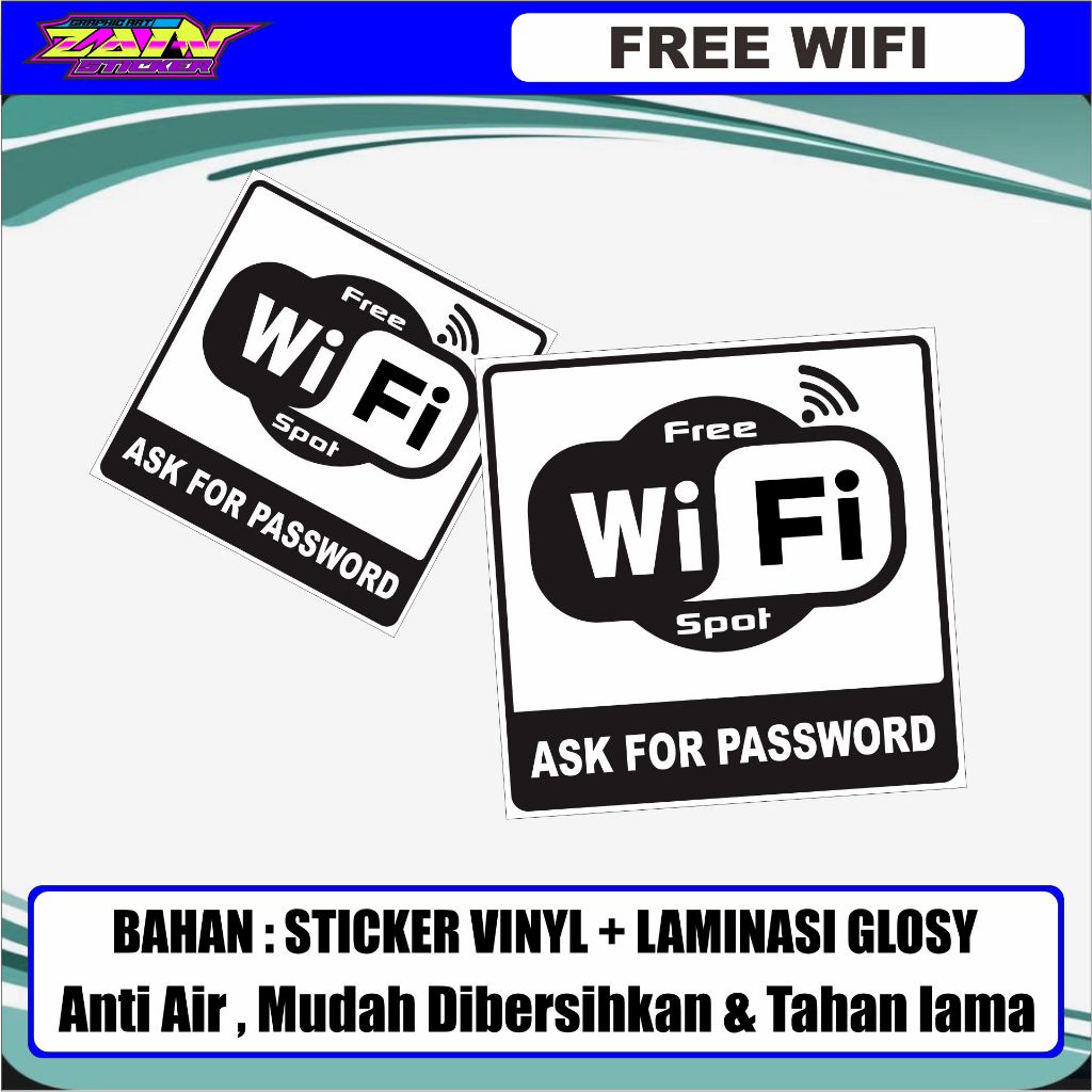 

Sticker Free Wifi / Stiker Wifi Gratis / Sticker Free Wifi Cafe / Sticker Free Wifi Spot / Sticker Hotspot Free Wifi