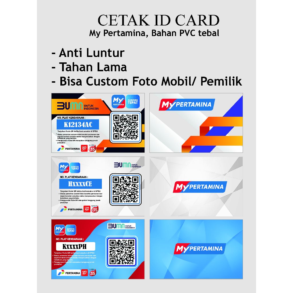 

Kartu MyPertamina Bahan PVC /ID CARD PERTAMINA / banyak Pilihan Desain bisa Cuatom+fotokendaraan