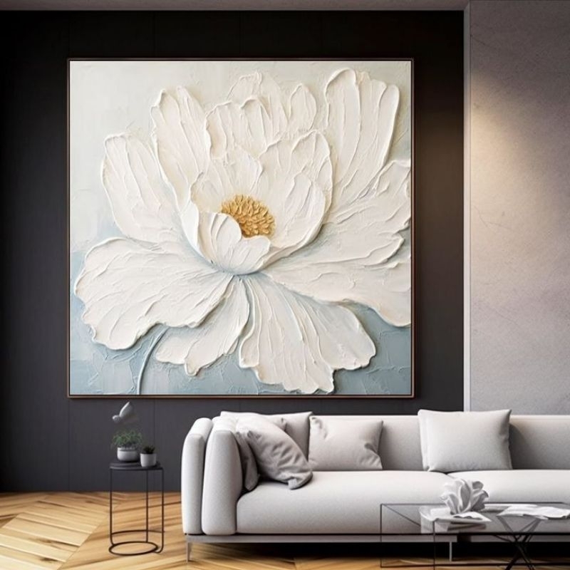 Lukisan Bunga mawar putih timbul lukisan bunga asli tangan Hiasan Dinding Dekorasi Dinding