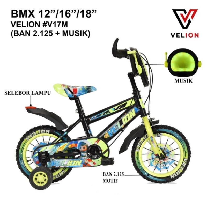 Sepeda Anak BMX Ukuran 12 / 16 / 18 Velion V17 Musik Murah / Sepeda Anak Laki BMX Ukuran 12 / 16 / 1