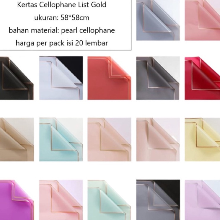 

Pasti Trending 2 lembar kertas bunga flower wrapping paper cellophane gold list 5858cm per pack isi 2 lembar