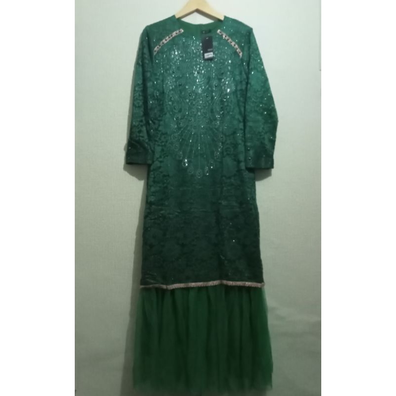 Ozias - Gamis brokat glitter kombinasi tile Hijau Botol