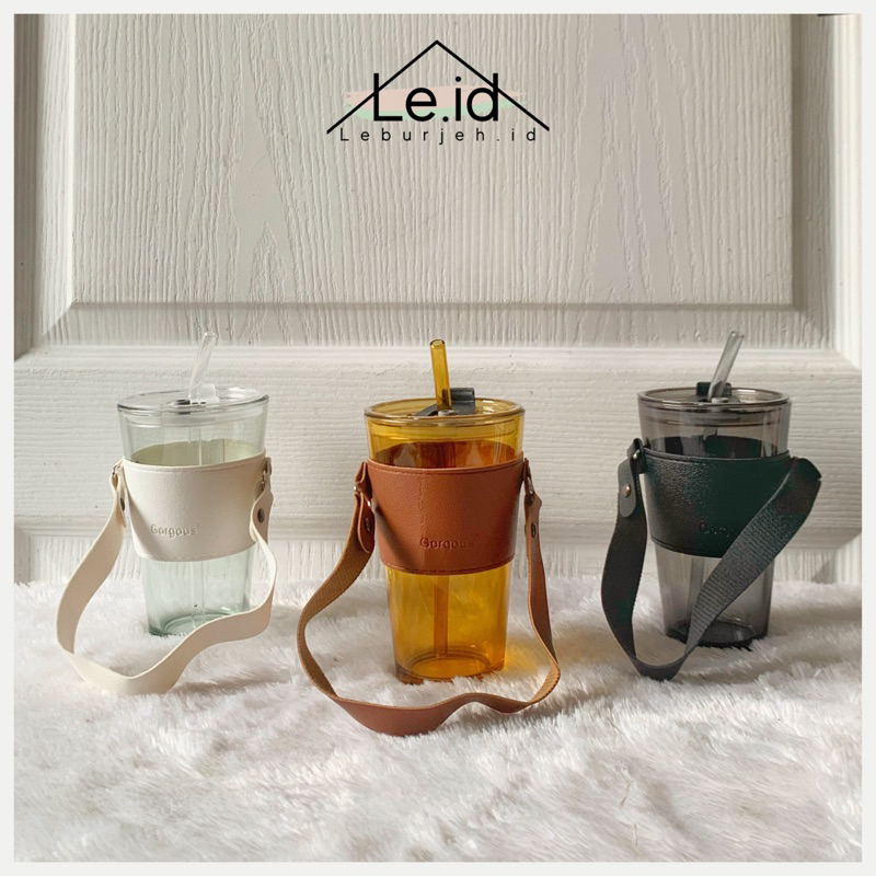 READY STOCK Gelas tumblr aesthetic gelas jinjing strap kulit tumblr kaca murah
