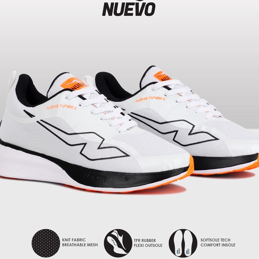 murah NUEVO  Runastic White OrangeBlack  Sepatu Olahraga Pria  Sepatu Running  Sepatu Pria
