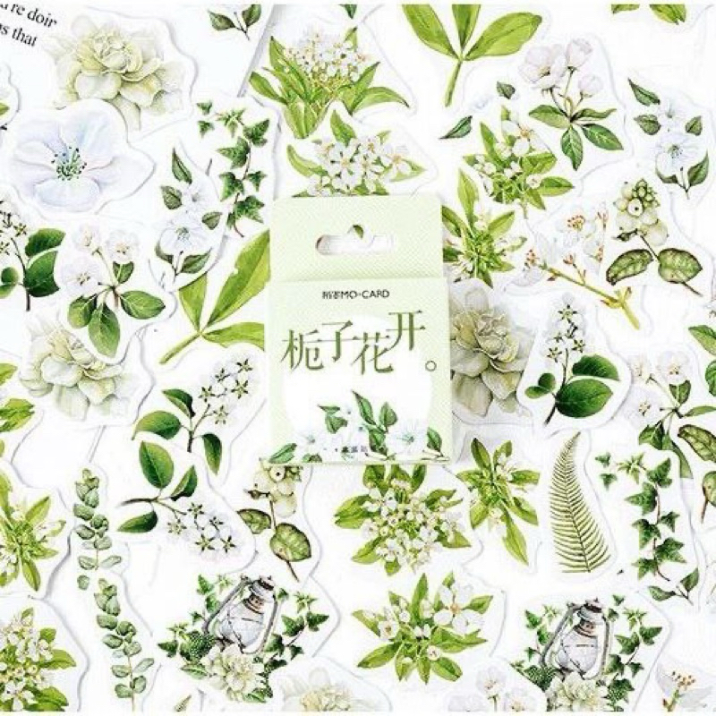 

[Ready] DStore 46 Pcs GREEN FLOWER Deco Sticker Planner DIY Scrapbook Kotak