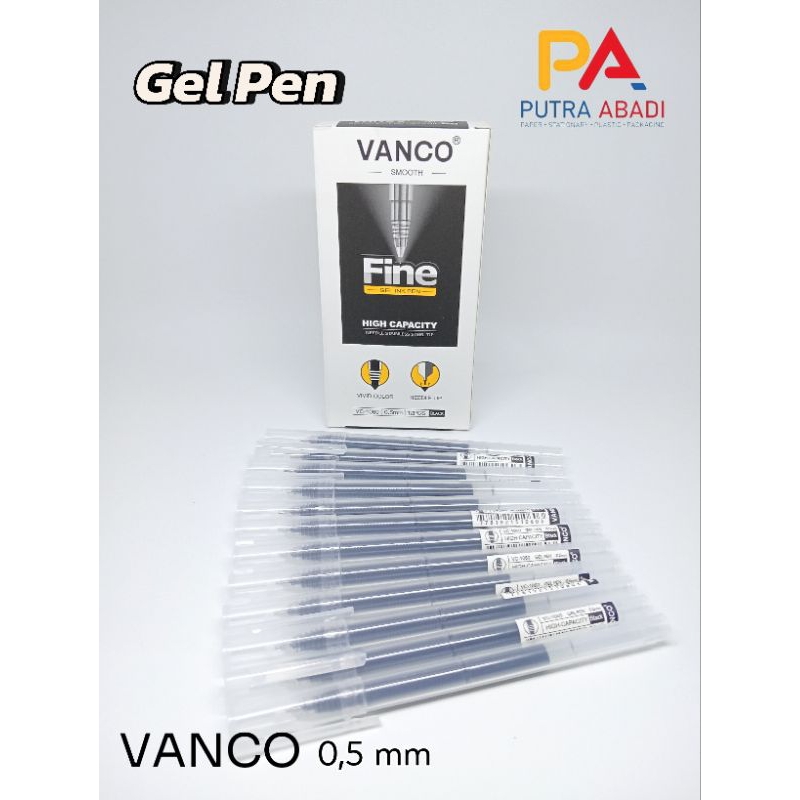 

12 Pcs Gel Ink Pen Vanco VC - 1060 Fine Smooth Tinta Hitam 0,5mm