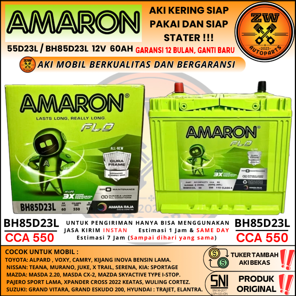 AKI MOBIL 55D23L / 85D23L AMARON HILIFE ORI 12 VOLT 60 AMPERE