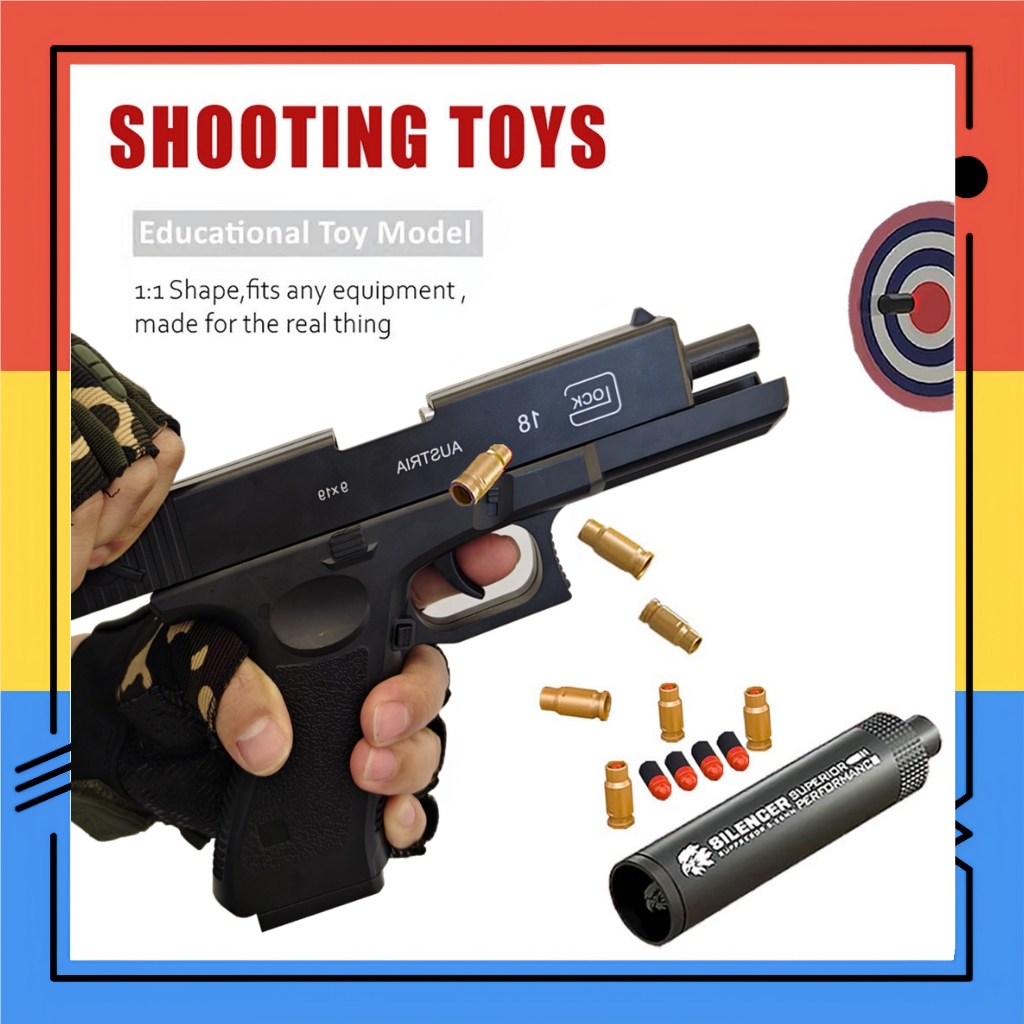 Senjata Mainan Pistol Glock Mainan Anak Tembak Tembakan Kokang Soft Bullet Gun Toy Pertempuran Luar