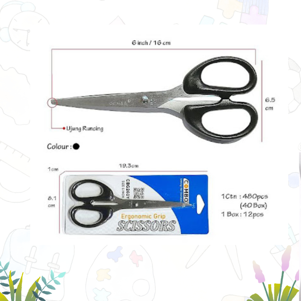 

Gunting Kertas Sedang 6" Scissors Combo CBG 260Y