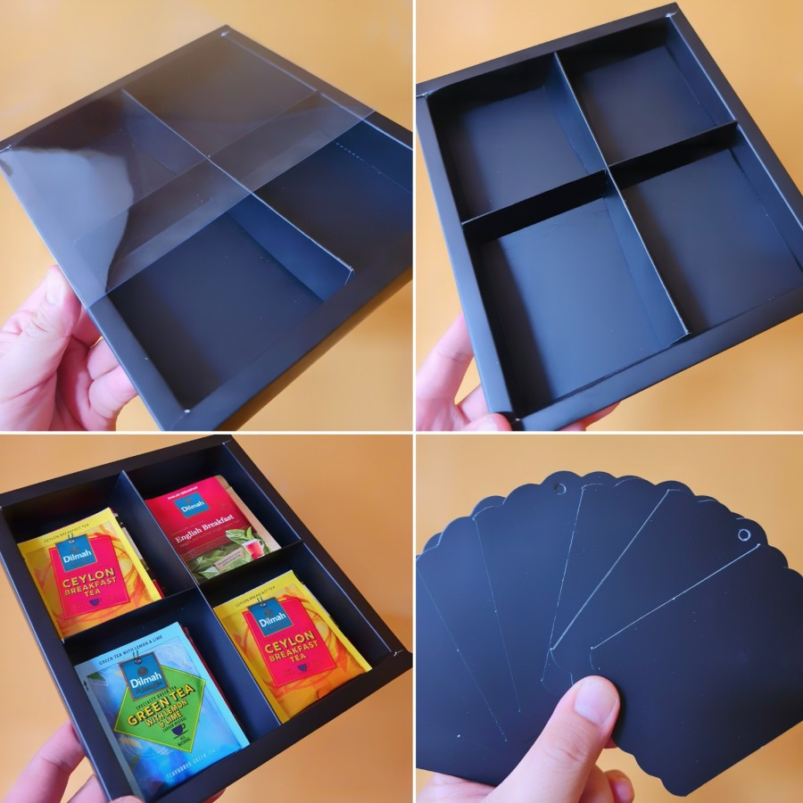 

5 pcs box mika kemasan pie susu sekat isi 4 ukuran 18x16x3cm warna hitam polos