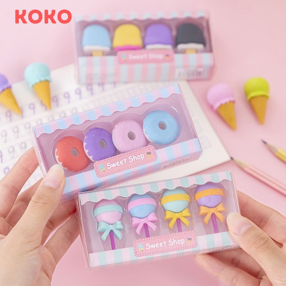 

Penghapus Isi 4 Koko ERST-100 Pensil Karakter Sweet Shop Cone Lolipop Ice Cream Donut Set 4