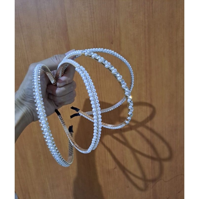 bando mutiara korea bandana aksesories rambut wanita hijab pearl headband