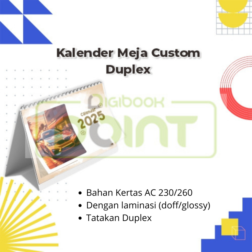 

Kalender Meja Custom Tahun 2025 - 6 Lembar 2 Muka + 1 Lembar Cover - Penyangga Duplex