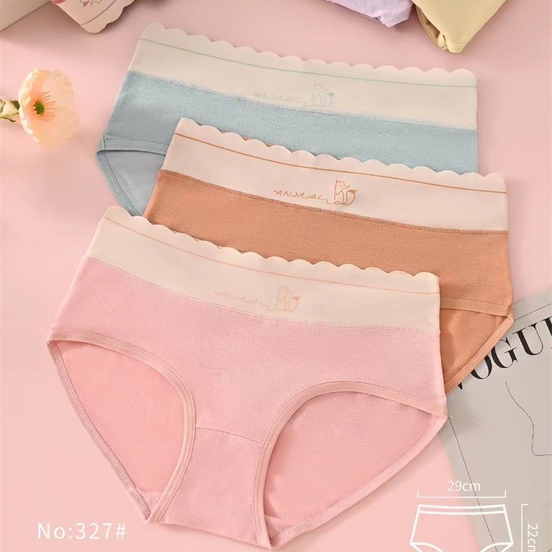 1 SET 5PCS Celana Dalam Wanita Remaja Motif Kucing Tepi Gelombang CD Wanita Anti Bakteri CDW95.9-9