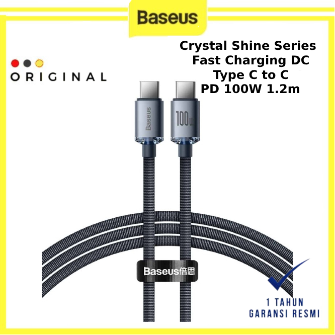 Baseus Crystal Shine Series Fast Charging Data Cable Type C to Type C 100W 1.2M - BASEUS ORIGINAL ( 