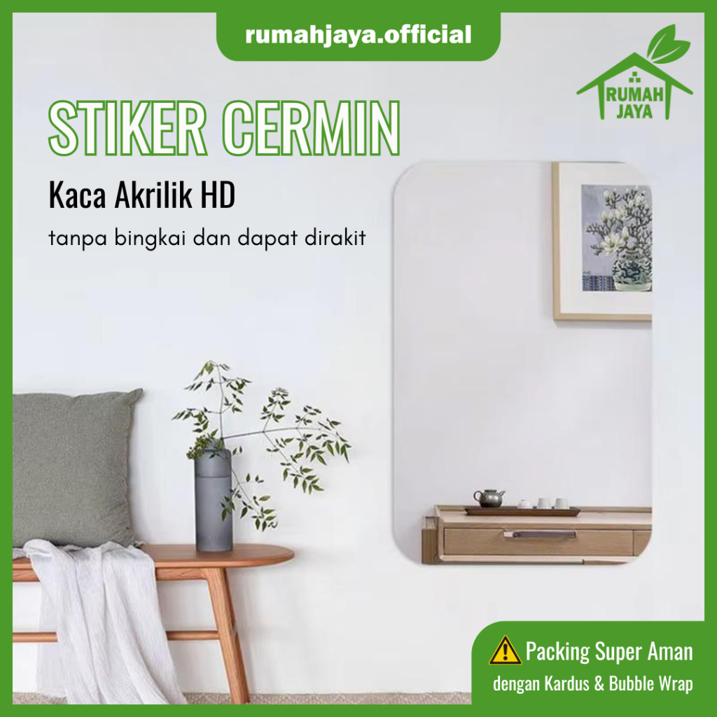 RJO - Stiker Dinding Cermin 3D / Stiker Kaca Akrilik dengan Perekat untuk Cermin Kamar Mandi