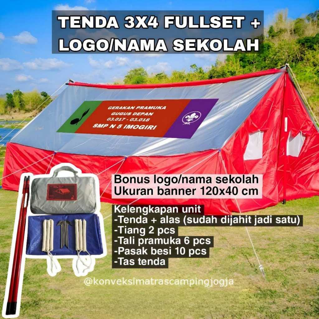 Tenda Pramuka Kap 8-12 FULLSET + Logo/Nama Sekolah | Tenda + Logo, Alas, Tiang, Tali & Pasak