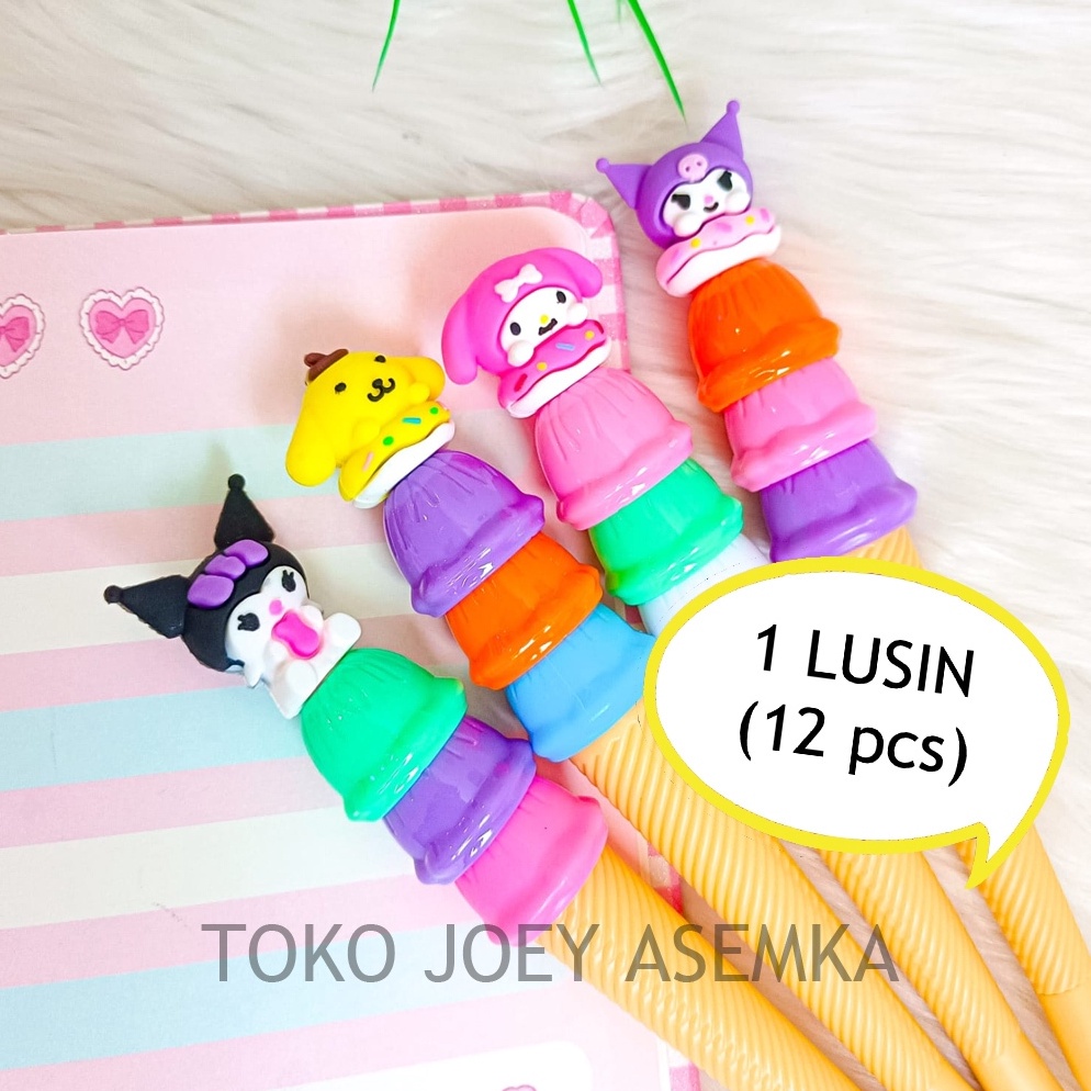 

KODE D16E 12 PCS PULPEN SANRIO ICE CREAM ES KRIM PEN BOLPEN PENA CINAMOROLL PURIN MELODY KUROMI