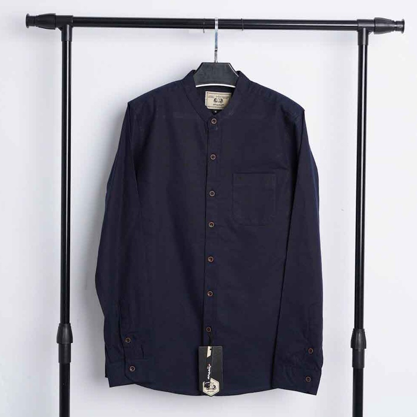 Baju koko Lengan Panjang Kemko Pria Kerah Shanghai Biru Navy Zayid Store