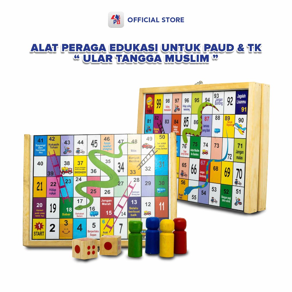 Mainan Edukasi Balok Kayu Ular Tangga Muslim Puzzle Anak Alat Peraga TK APE