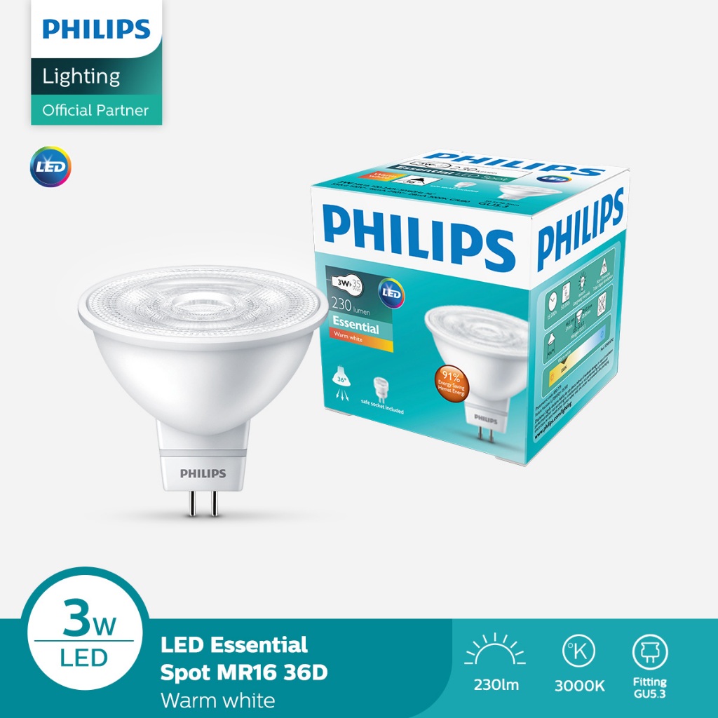 Philips Lampu Essential LED MR16 GU 5.3 3-35W 36D Kuning