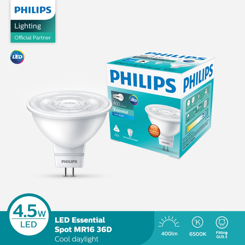 Philips Lampu Essential LED MR16 GU 5.3 4.5-50W 36D Putih