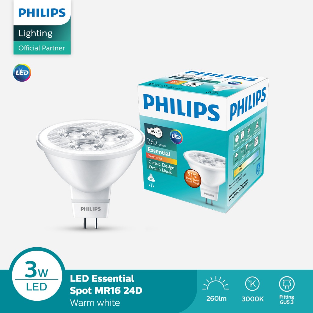 Philips Lampu Essential MR16 LED 3-35W 24D Kuning