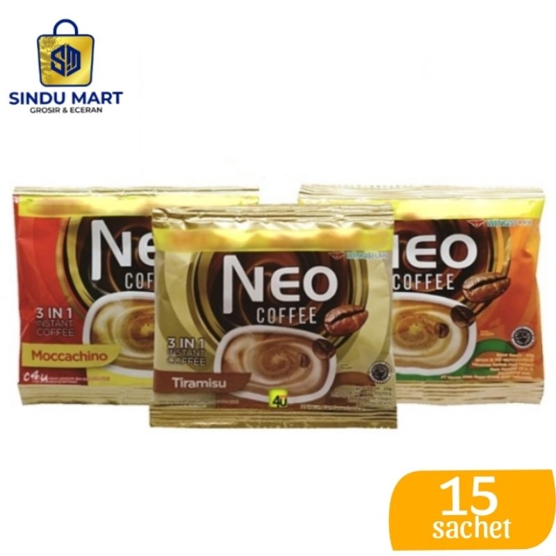 

Kopi Neo coffe ( Moccachino,Tiramisu,Caramel) 1 renceng isi (15 scht) | sindumart shopee