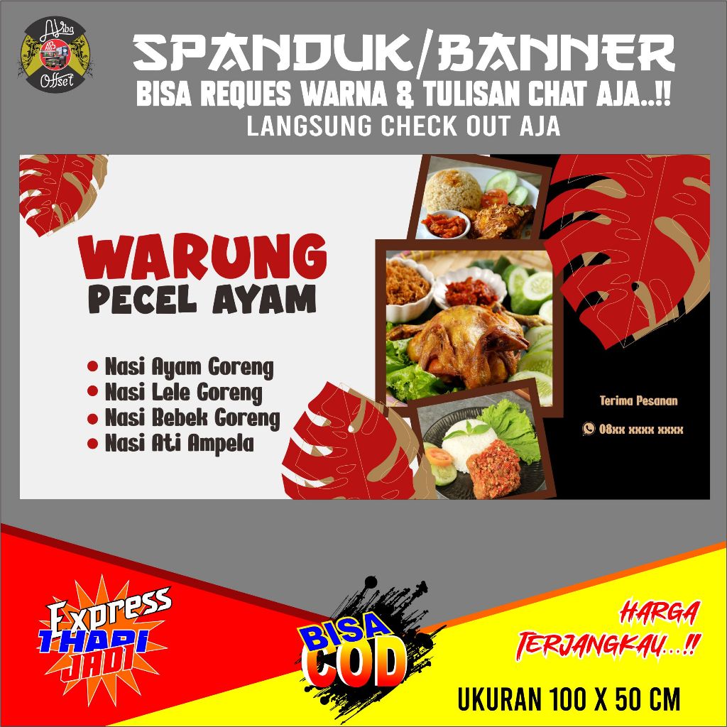 SPANDUK BANNER WARUNG PECEL AYAM MERAHHITAM