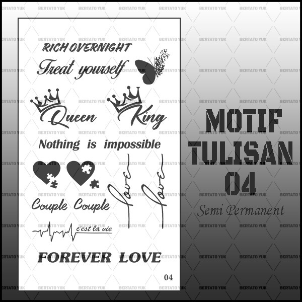 BERTATO-Stiker tato temporer semi permanen tahan lama anti air Kode tulisan-04 / Tato bentuk stiker 