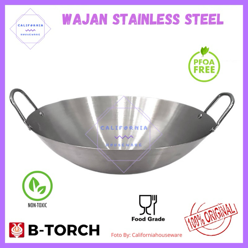 B-TORCH Wajan Kuali Stainless Steel Tebal / Wajan Penggorengan Tebal Full Stainless / Wok Stainless 