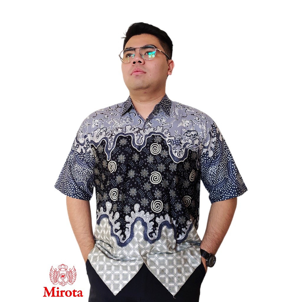 Hem Batik Pria Surya Abu | Kemeja Batik Lengan Pendek Surya Abu