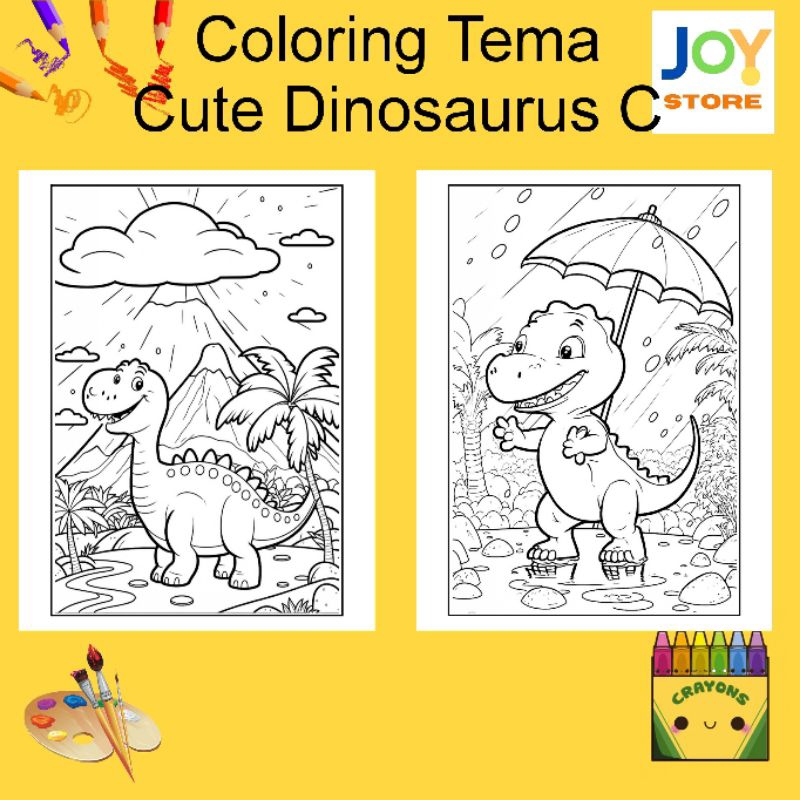 

Kertas Gambar Mewarnai ukuran A4 dan A5 150 gsm - Coloring Paper Tema Cute Dinosaurus C Toko Joy Store