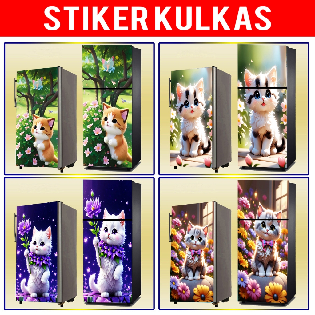 STIKER KULKAS 1PINTU & 2PINTU MOTIF KUCING