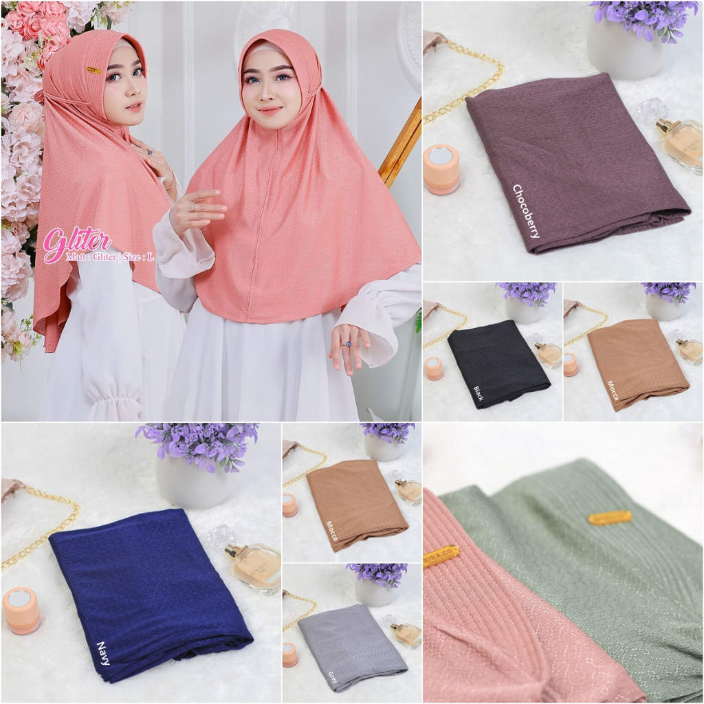 Bergo Hijab instan Glitter pad ukuran XL Kerudung pet Bahan Jersey Glitter lembut premium Hijab Gros