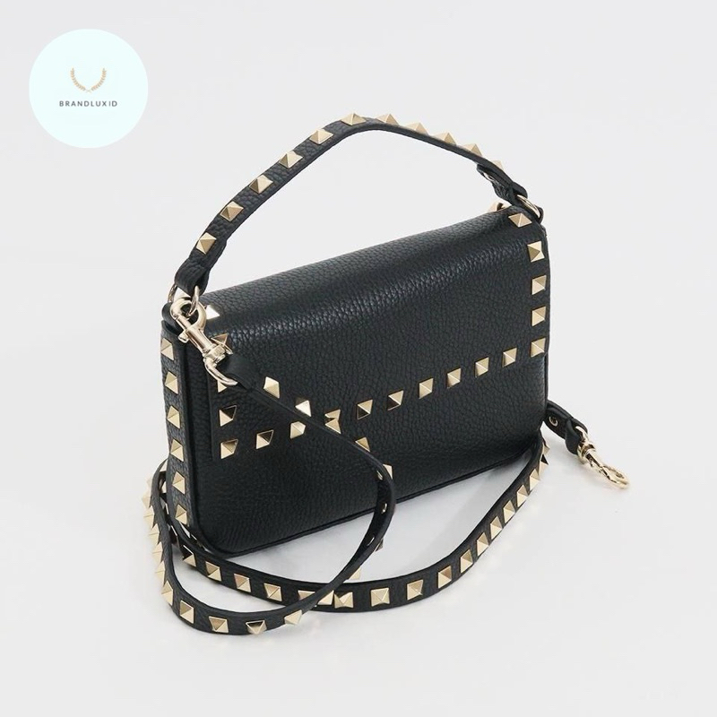 Valentino Rockstud Foldover Mini Shoulder Bag Black