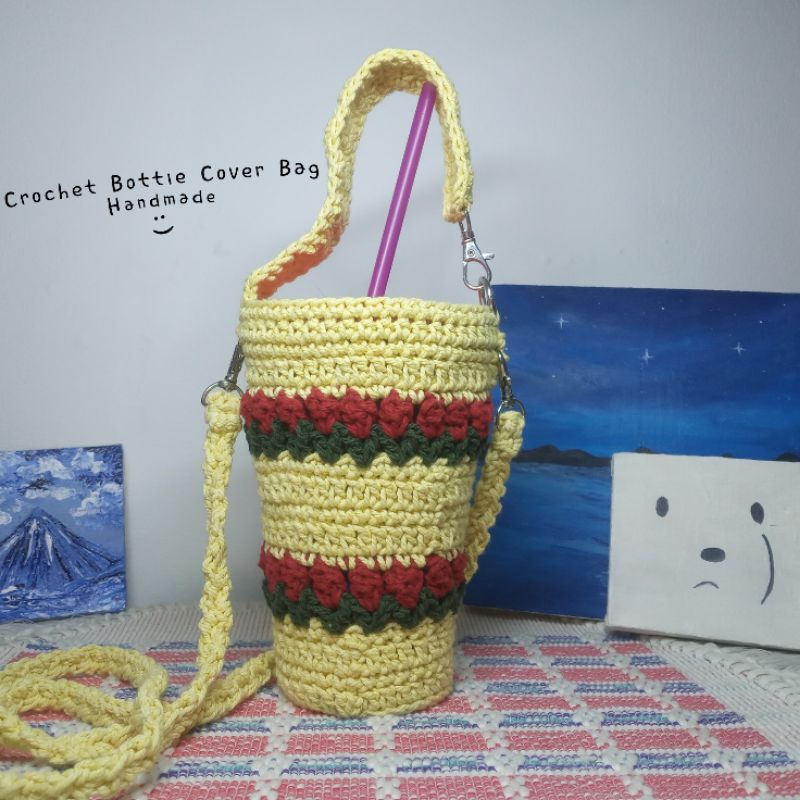 Tas Botol minum rajut handmade/Bottle cover Crochet/Tumbler Cover/Sarung Tumbler(Harinn)